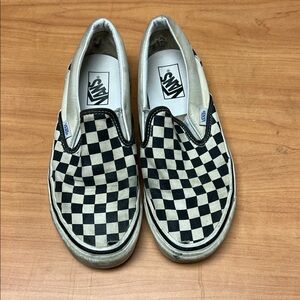Very worn Vans Black and White Checkerboard Slip-Ons